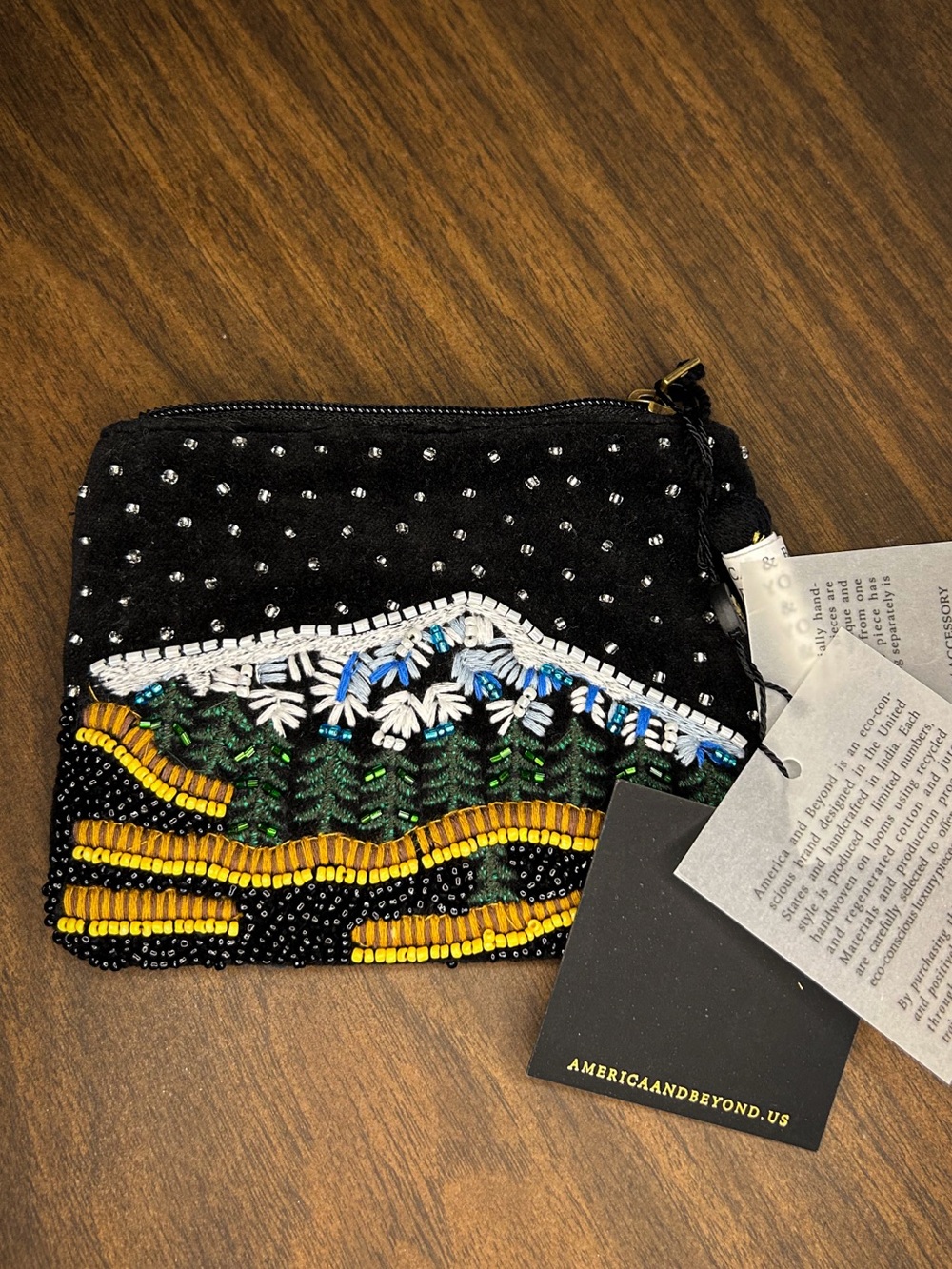 America & Beyond Beaded Coin Purse NWT Embroidered Mini Pouch